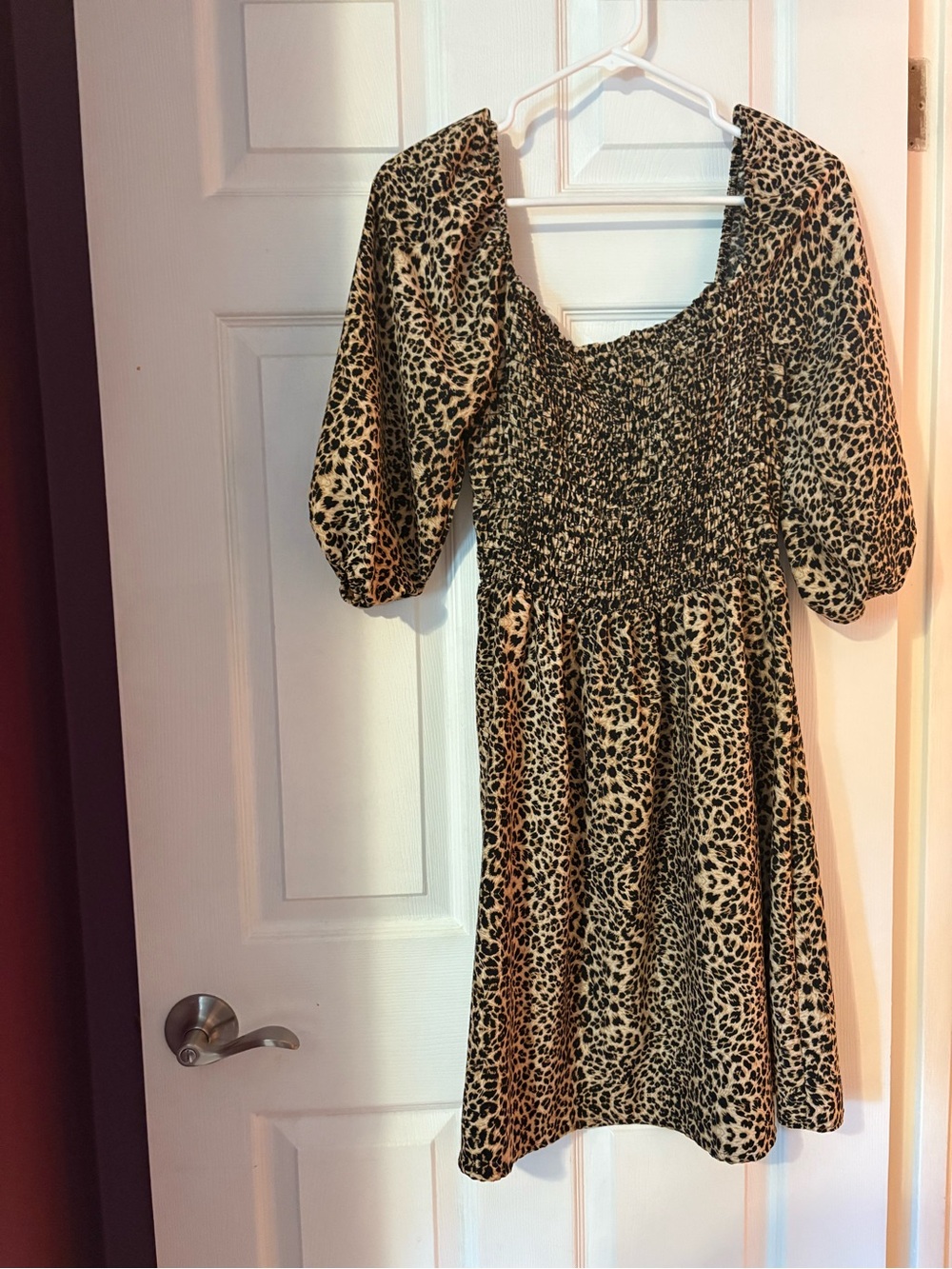 Everly Leopard Print Puff Sleeve Dress - Tan & Black
